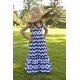 Girl's Chevron Summer Maxi Dress - Navy Blue 